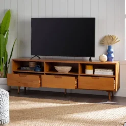 Cara 3 Drawer Mid-Century Modern 3 Drawer TV Stand For TVs Up To 80" - Saracina Home -Cozy Living Sales Store GUEST b7160973 1c5a 4aa1 ad9a e32bedffb8a0