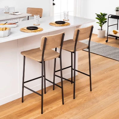 Wood & Steel Bar Stool - Natural/Black - Hearth & Hand™ With Magnolia 1 Wood & Steel Bar Stool - Natural/Black - Hearth & Hand™ With Magnolia