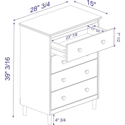 Stiva Classic Mid-Century Modern Vertical 4 Drawer Dresser - Saracina Home 4 Stiva Classic Mid-Century Modern Vertical 4 Drawer Dresser - Saracina Home - Image 4