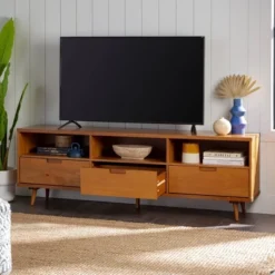 Cara 3 Drawer Mid-Century Modern 3 Drawer TV Stand For TVs Up To 80" - Saracina Home -Cozy Living Sales Store GUEST d0c50bac b70e 4f4a 80ee 5b7b6555975b