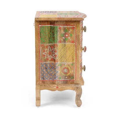 Ailey Handcrafted Boho Mango Wood 3 Drawer Nightstand Natural - Christopher Knight Home 4 Ailey Handcrafted Boho Mango Wood 3 Drawer Nightstand Natural - Christopher Knight Home - Image 4