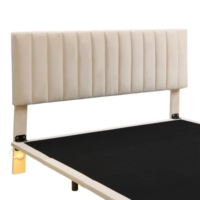 Queen Size Upholstered Floating Velvet Platform Bed With Sensor Light And Headboard-ModernLuxe 7 Queen Size Upholstered Floating Velvet Platform Bed With Sensor Light And Headboard-ModernLuxe - Image 7
