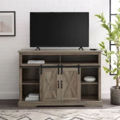 Transitional Sliding Barndoor Highboy TV Stand For TVs Up To 58" - Saracina Home -Cozy Living Sales Store GUEST d93bcb01 6b73 4caa 92df 0c0c138da9a4