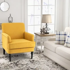 Tangkula Set Of 2 Modern Accent Chair Upholstered Sofa Chair W/ Rubber Wood Legs Yellow 10 Tangkula Set Of 2 Modern Accent Chair Upholstered Sofa Chair W/ Rubber Wood Legs Yellow -Cozy Living Sales Store GUEST dab8dbf1 5e62 4ea9 bb76 355422eca76f