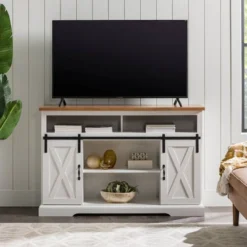Transitional Sliding Barndoor Highboy TV Stand For TVs Up To 58" - Saracina Home -Cozy Living Sales Store GUEST dd9ce182 82e2 4e7a a263 00af007d0202