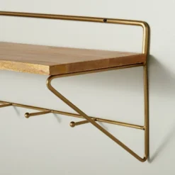24" Wood & Brass Wall Shelf With Hooks - Hearth & Hand™ With Magnolia -Cozy Living Sales Store GUEST de32424a 428e 4aa7 a682 fa56a9307f42