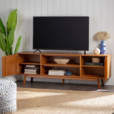 Solid Wood Mid-Century Modern TV Stand For TVs Up To 80" - Saracina Home 1 Solid Wood Mid-Century Modern TV Stand For TVs Up To 80" - Saracina Home