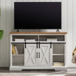 Transitional Sliding Barndoor Highboy TV Stand For TVs Up To 58" - Saracina Home -Cozy Living Sales Store GUEST e952740e 70ac 42e4 a86c 65befa0e8542