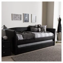 Twin Camino Modern And Contemporary Faux Leather Upholstered Daybed With Guest Trundle Bed - Baxton Studio -Cozy Living Sales Store GUEST eae772a6 ece0 47e0 ba27 42d46d1808ea