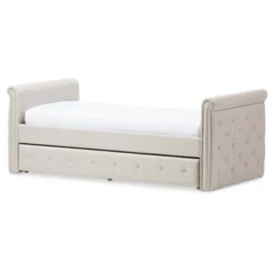 Twin Swanson Modern And Contemporary Fabric Tufted Daybed With Roll-Out Trundle Guest Bed - Baxton Studio -Cozy Living Sales Store GUEST f1442996 f3a3 4514 aa5d c30aa99eedd9