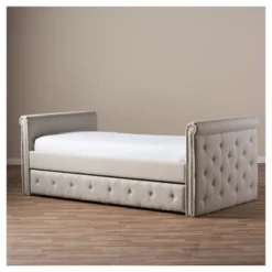 Twin Swanson Modern And Contemporary Fabric Tufted Daybed With Roll-Out Trundle Guest Bed - Baxton Studio -Cozy Living Sales Store GUEST f1e821fa 4d7d 4e24 9bd2 c0f2df87c2a9