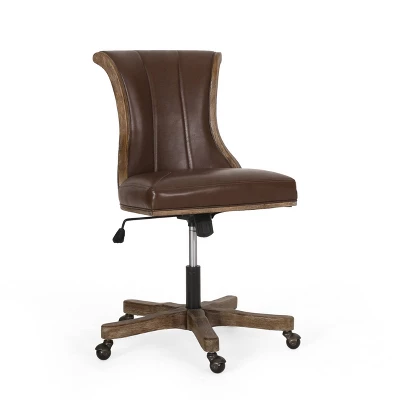 Coulee Contemporary Upholstered Roll Back Swivel Office Chair Dark Brown/Natural - Christopher Knight Home 2 Coulee Contemporary Upholstered Roll Back Swivel Office Chair Dark Brown/Natural - Christopher Knight Home - Image 2