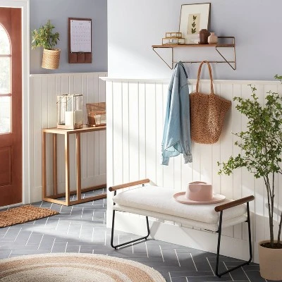 Cushioned Metal & Wood Bench - Cream/Black - Hearth & Hand™ With Magnolia 1 Cushioned Metal & Wood Bench - Cream/Black - Hearth & Hand™ With Magnolia