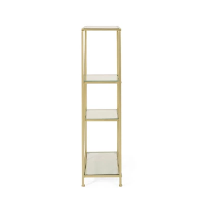 Kokesh Modern Glam Tempered Glass 3 Shelf Asymmetrical Bookcase Gold - Christopher Knight Home 2 Kokesh Modern Glam Tempered Glass 3 Shelf Asymmetrical Bookcase Gold - Christopher Knight Home - Image 2