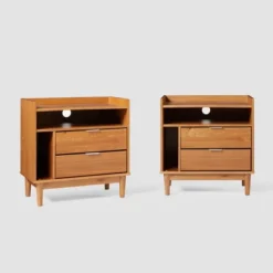 2pk Mid-Century Modern Solid Wood 2 Drawer Storage Nightstands - Saracina Home 24 2pk Mid-Century Modern Solid Wood 2 Drawer Storage Nightstands - Saracina Home -Cozy Living Sales Store GUEST f532e41d ed41 4d3a b78d 89ad584048a2