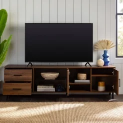 Sana Modern Triple Storage TV Stand For TVs Up To 80" Dark Walnut - Saracina Home -Cozy Living Sales Store GUEST fa65be07 dd72 4823 b878 62fc4cd53535