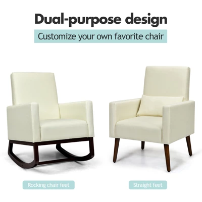 Tangkula 2-in-1 Upholstered Rocking Chair With Wood Leg & Pillow Relax Sofa Chair Light Grey/Beige/Dark Gray 6 Tangkula 2-in-1 Upholstered Rocking Chair With Wood Leg & Pillow Relax Sofa Chair Light Grey/Beige/Dark Gray - Image 6