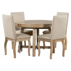 5 PCS Round Wood Extendable Dining Table Set With 4 Upholstered Dining Chairs-ModernLuxe 20 5 PCS Round Wood Extendable Dining Table Set With 4 Upholstered Dining Chairs-ModernLuxe -Cozy Living Sales Store GUEST fbbff2cd 1c63 4fc1 baba 030f081038fe